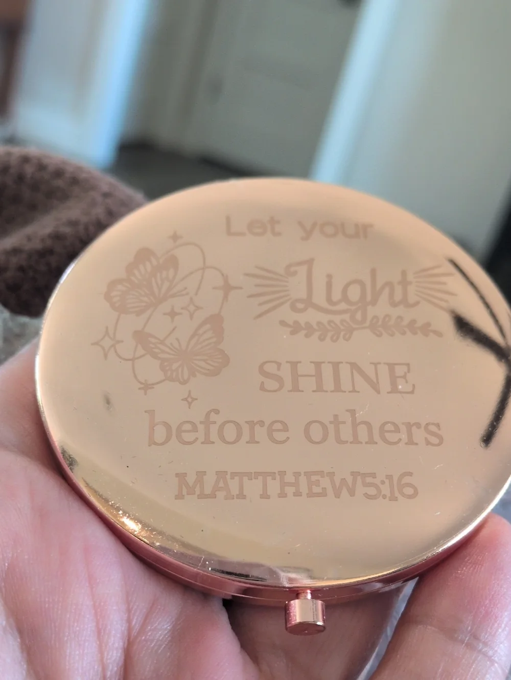 Rose Gold Compact Mirror - Inspirational Engraved Phone Accessory